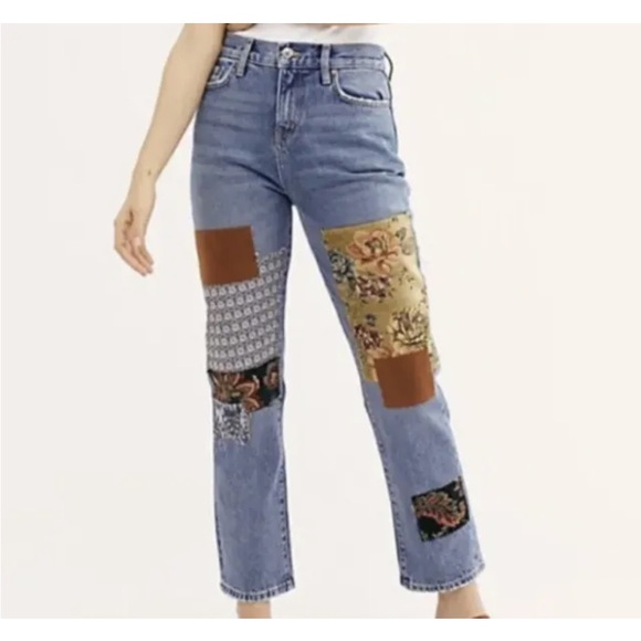 Free People Poppy Patch Straight Leg Jeans $148 Size 30x27 - Picture 2 of 13